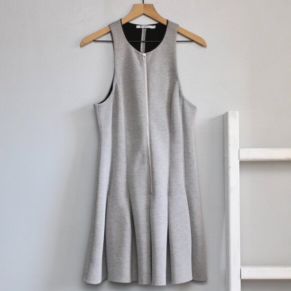 T by Alexander Wang Grey Pleated Scuba Neoprene Mini Zip-Up Dress Size Large - Picture 1 of 6